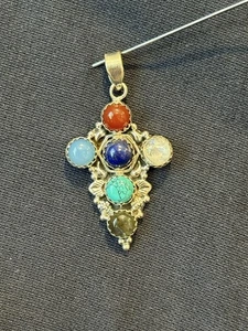 Colgante Cruz Plata de Ley Multi Piedras Preciosas Nuevo - Imagen 1 de 6