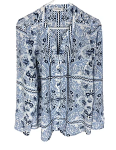 CALVIN KLEIN Bluse Gr. XL blau weiß geblümt leichtes Langarm Oberteil NEU - Bild 1 von 5