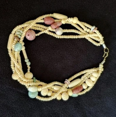 Colar Talbots Marfim Torsade Rodonita Prehnita 17 Polegadas - Imagem 1 de 4