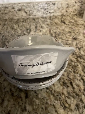 Tommy Bahama Melamina 4 Gris Craquelado Melamina Cuencos Cereal Ensalada Foto 1 de 3