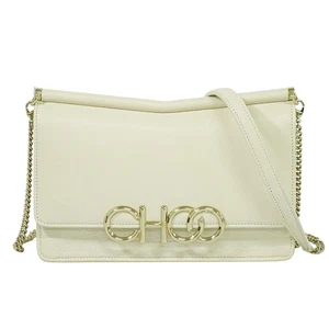 JIMMY CHOO Sidney Flap Leather Chain Shoulder Crossbody Bag Off-White Gold - Picture 1 of 15
