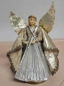 Vintage Christmas West German Wax Musical Angel Plays Silent Night Gold & Silver - Bild 1 von 15
