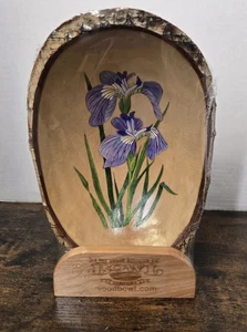 The Great Alaskan Bowl Company Wood Carved Iris Painted Live Natural Edge Birch - Picture 1 of 8