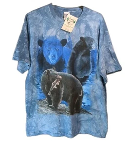 VTG Back To Earth Bear T Shirt Mens M Blue Hand Tie Dye USA Made Dead Stock NOS - Picture 1 of 3