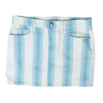 Frame Denim Skirt Light/Blue White Vertical Stripes Front Zip Sz 29 Made/US NWOT - Image 1 of 4