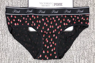 Victoria's Secret ROSA NUEVO CON ETIQUETAS Pequeño Negro Fresa Hiphugger Panty Lindo Hechizo Foto 1 de 4