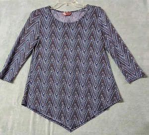 SJS Pullover Top Tank ¾ Sleeve Blue, Black, Gold & White Geometric Print  Sz 8P - Picture 1 of 10
