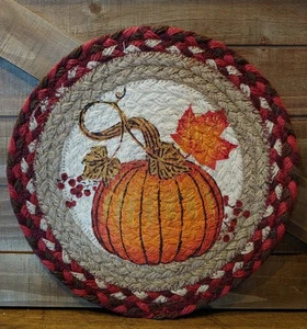 PUMPKIN PATCH  10"round Trivet 100% Natural Braided Jute TRIVET FREE SHIP - Picture 1 of 2