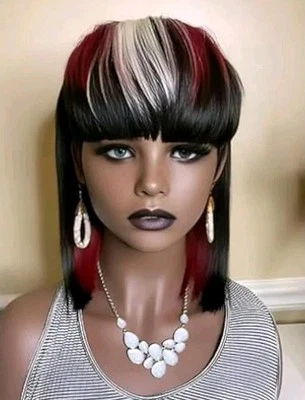 Women's Mullet Hairstyle Wig Black With Purple White Bangs - Image 1 of 4