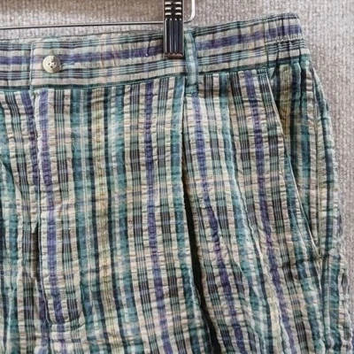 Pantalones Cortos Baxter Seersucker Para Hombre 36 Verde Plisado a Cuadros 100% Algodón 8" Entrepierna Foto 1 de 4