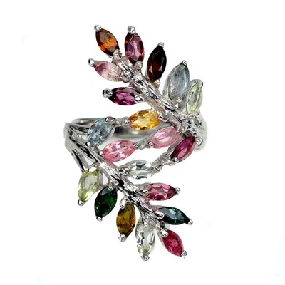 Anillo de plata de ley 925 turmalina marquesa piedras preciosas naturales joyería talla 8 Foto 1 de 4