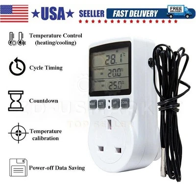 Temperature Controller Heating Cooling with Probe Digital Thermostat Outlet Plug