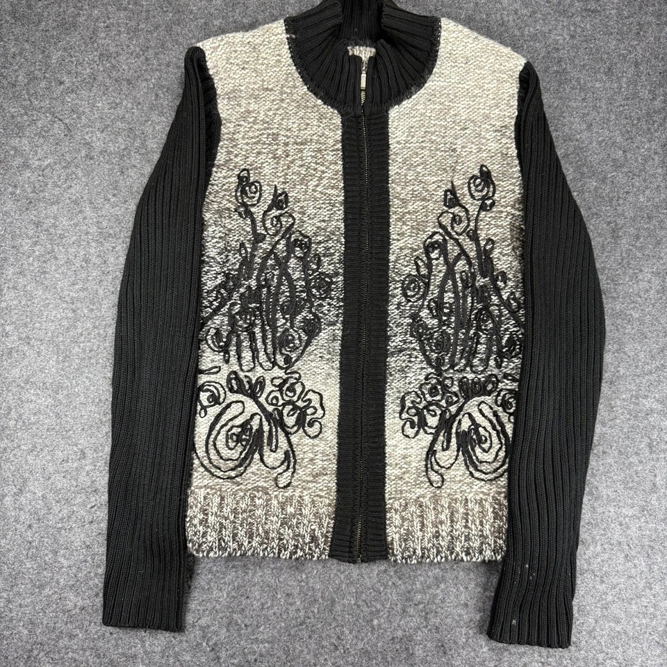 Cárdigan Coldwater Creek para mujer M suéter tejido cremallera adornado negro beige Foto 1 de 4