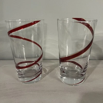 "Juego de 2 vasos Highball Pier 1 Red Swirline 6-1/4""" Foto 1 de 4