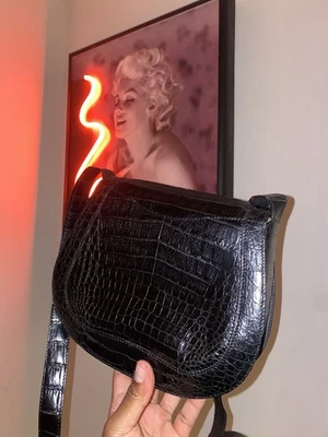 vintage DE VECCHI Hamilton Hodge Black Crocodile Leather shoulder bag purse - Image 1 of 4