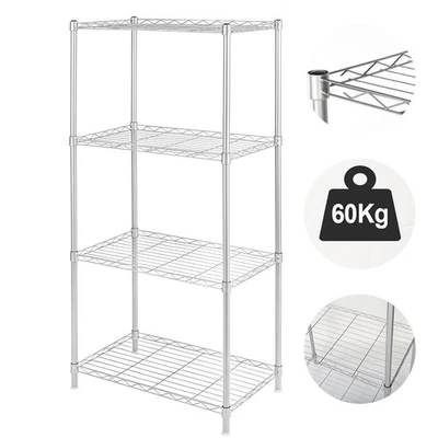 4 Tier Silver Metal Storage Rack Shelving Wire Shelf Kitchen Office Unit Stand - Image 1 of 4