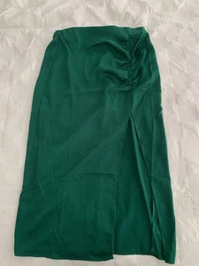 Mujer Falda Volantes Lulumari Talla L Verde Asimétrica Seda Frontal Abertura Viva - Imagen 1 de 3