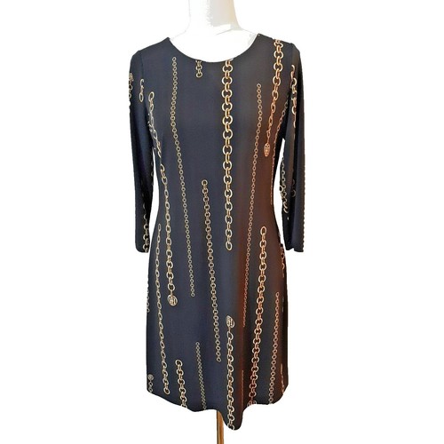 Abito midi Tommy Hilfiger nero Gucci come catena oro taglia 6 splendido DR0101