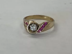 💎 Oro amarillo macizo de 14K 0,75 Ctw diamante natural y zafiros rojos cultivados en laboratorio - Imagen 1 de 7