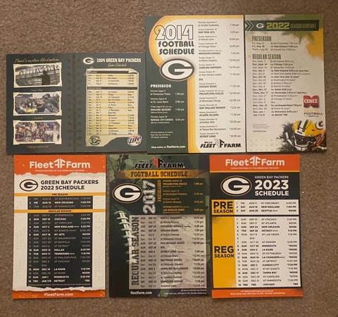(6) Green Bay Packers Schedule Refrigerator Magnets Including 2023 NFL Football Cover