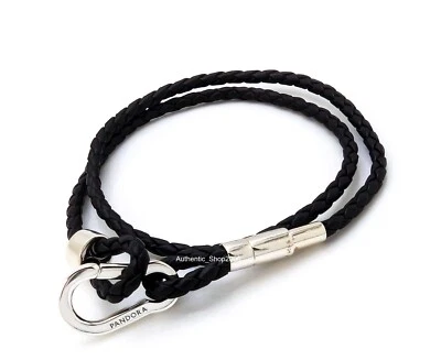 100% Authentic 925 Ale PANDORA  Brown Braided Double Leather Bracelet 593338C01 - Image 1 of 4