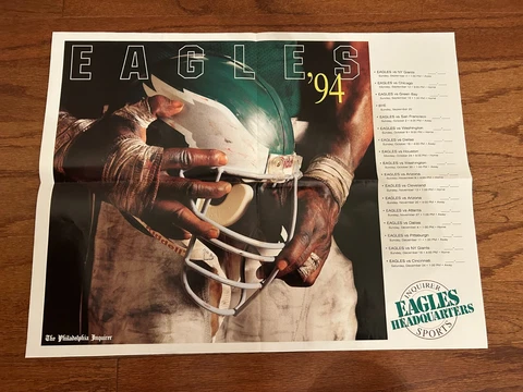 1994 Vintage "PHILADELPHIA EAGLES" {NFL Football} Schedule Poster, RARE! Cover