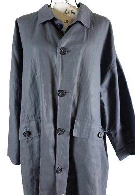 Eskandar Women's Lightweight Coat Jacket Sz 0 Button Up Gray Linen Blend Boxy - Image 1 of 4