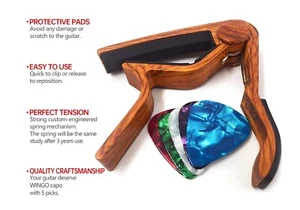 WINGO JX-09 Capo para Guitarras Acústicas y Eléctricas - Color Palo de Rosa con 5 Selecciones! - Imagen 1 de 7
