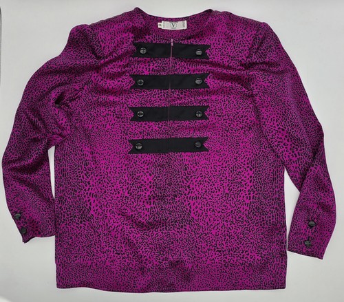 Camicetta Valentino Miss V seta stampa animalier vintage manica lunga 3 4 zip fucsia 40 6