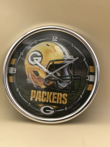 Green Bay Packers Chrome Round 12" Wall Clock Battery Helmet Logo Pre-Owned Cover