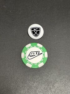 2 Nike Golf Ball Markers 1 Poker Chip & 1 Flat 2 Sides 11G Black White Green