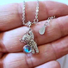Womens Moonstone Bear Pendant Necklace 925 Sterling Silver Plated