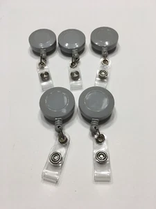 NEW 5 Pack Of Retractable Reel Badge Holders, Gray, Belt Clip. - Picture 1 of 5