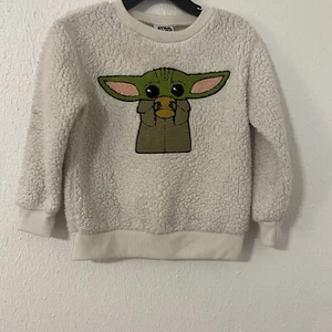 Disney Star Wars Baby Yoda Mandalorian Faux Fur Sweatshirt 3T Cream - Picture 1 of 5