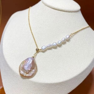Natural 20mm Purple South Sea  Baroque Pearl Pendant 18KGP Necklace 18"k03 - Picture 1 of 5