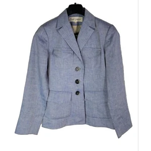Tara Jarmon Paris Womens Jacket Blazer size S 100% Linen Blue Office Formal XO16 - Picture 1 of 4