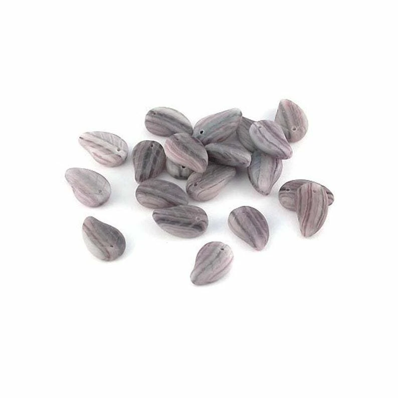 Vintage Czech Glass Leaf Beads - Dark Amethyst Marble - Pack of 20 Beads - Image 1 of 1