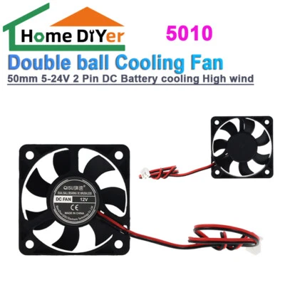 5010  50mm Double ball Cooling Fan 5-24V 2 Pin DC Battery cooling High wind - Image 1 of 4