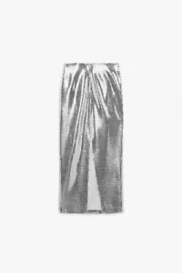 Zara Silver Sequin Women’s Midi Skirt - SMALL - New NWT Clothes Shiny - Bild 1 von 1