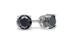 14k White Gold 1/2 Ct Lab-Created Black Diamond Round Stud Earrings - Picture 1 of 6