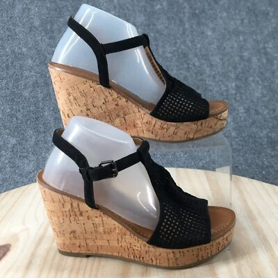 Sandalias Franco Sarto Mujer 6 M Clinton 2 Cuña Perforada Plataforma Tela Negra Foto 1 de 4