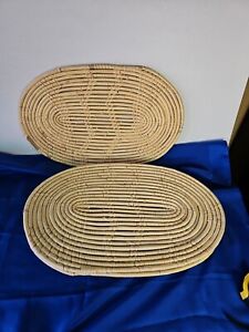 READ 4 Oval Weave Placemats Natural Rattan Wicker Heat Resistance Boho 18" X 12"