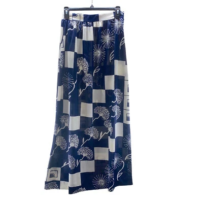 Maxi Falda Lorena Vintage Satén Talla 12 Azul Blanco Floral Larga Línea A Cremallera Lateral Foto 1 de 4