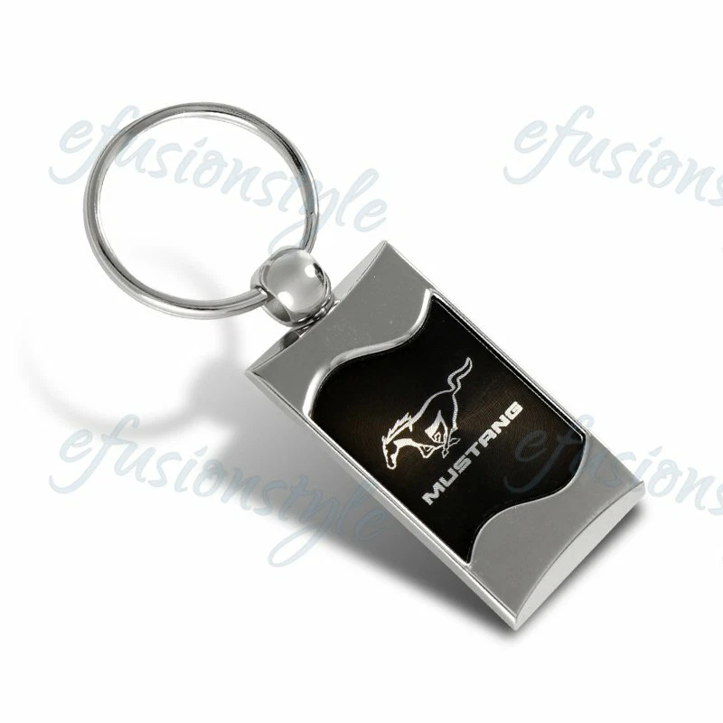For FORD Mustang Black Rectangular Authentic Chrome Key Fob Keyring Keychain - Image 1 of 1