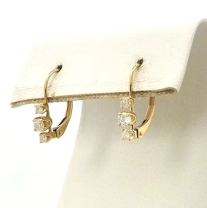 14k Gold Natural Diamond Drop Leverback Earrings New - Picture 1 of 5