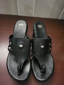 Ladies Harley Davidson Sandals size 10 M Black With Studs 3" Heel - Picture 1 of 6