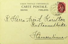 SEPHIL SUOMI FINLAND 1903 10p UPU POST CARD FROM LAPPEENRANTA TO HAMEENLINNA