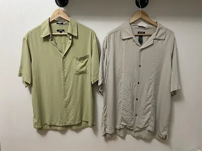 2 Button Up T-Shirts 100% Silk Resort Vacation Cuban Tropical Wear Size M & XL - Image 1 of 4