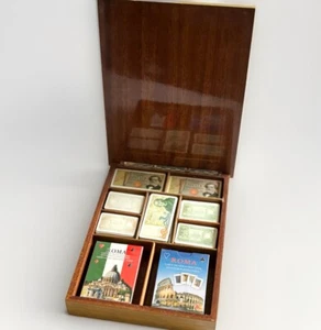 1990s Vintage Poker Gaming Set  50 100 1000 5000 LIRE Chips Handmade Wood Box - Picture 1 of 14