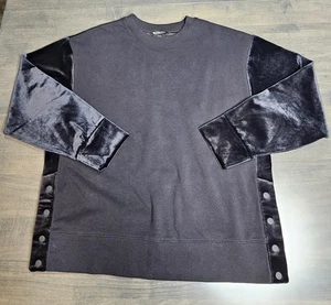 Athleta Retro Plush Black Velour Sweatshirt women’s Size Medium Side Snaps - Picture 1 of 6